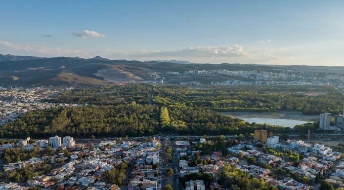 Aerial view of the Tangamanga urban park in the city of San Luis Potosí