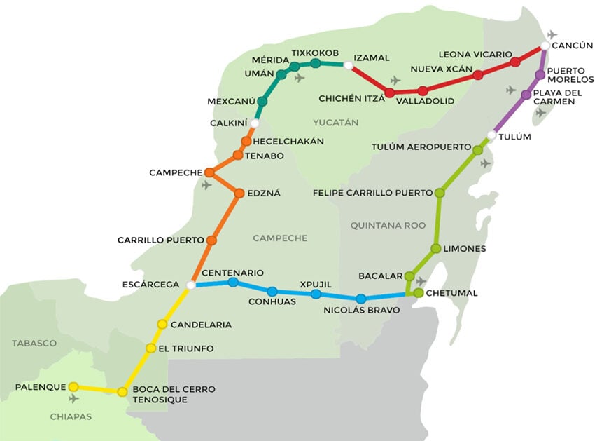 A map of the Maya Train's route