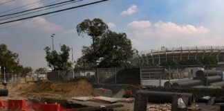CIUDAD DE MÉXICO, 13DICIEMBRE2025.- A poco más de tres meses del partido programado entre la selección de México vs Portugal, los trabajos en la periferia del ahora llamado estadio Banorte, avanzan a marchas forzadas, para lograr terminar en tiempo y forma.