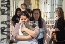 People evacuating during an earthquake alarm in Mexico City