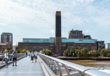 A bridge across the Thames leading to the Tate Modern museum in London