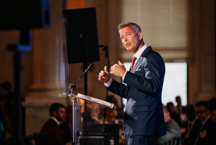 Secretary of Transportation Duffy speaking at a podium