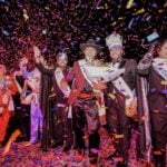 A group, dressed as royalty, celebrating Mazatlán's carnival