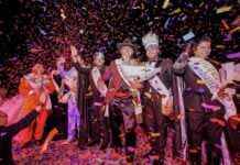 A group, dressed as royalty, celebrating Mazatlán's carnival