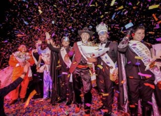 A group, dressed as royalty, celebrating Mazatlán's carnival