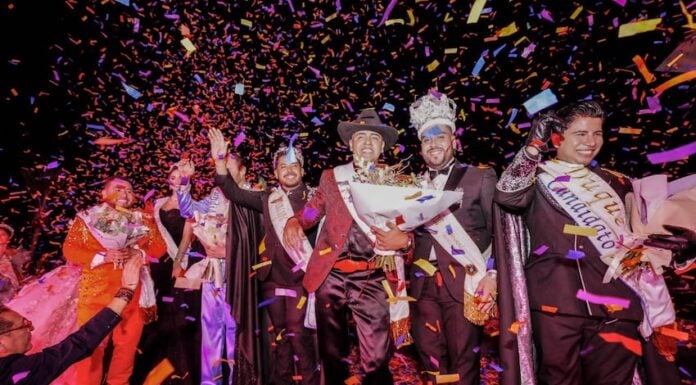 A group, dressed as royalty, celebrating Mazatlán's carnival