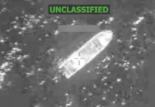 an aerial shot of a U.S. military attack on a boat in the Eastern Pacific