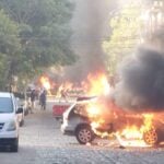 a burning car as a roadblock in puerto vallarta
