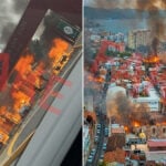Fake, AI-generated photos with the word "FAKE" overlaid show Puerto Vallarta and the Iberoamerican University in León, Guanajuato, in flames.