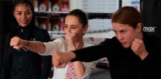 Sheinbaum practicing a boxing pose