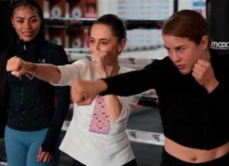 Sheinbaum practicing a boxing pose