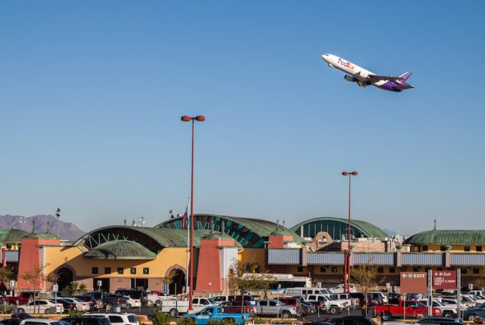 EL PASO OCTOBER 24. FedEx departs the El Paso International Airport on the way to Memphis on October 24, 2014 at El Paso, Texas.