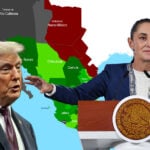 Sheinbaum and Trump placed before a historical map of Mexico's territory