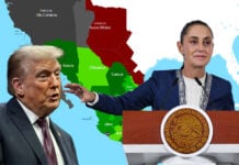 Sheinbaum and Trump placed before a historical map of Mexico's territory