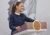 President Sheinbaum at her morning press conference podium