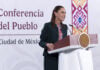 President Sheinbaum at the podium of her morning press conference