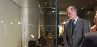 King Felipe VI of Spain viewing exhibit in Madrid