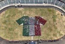 aerial view of a giant human-formed soccer jersey