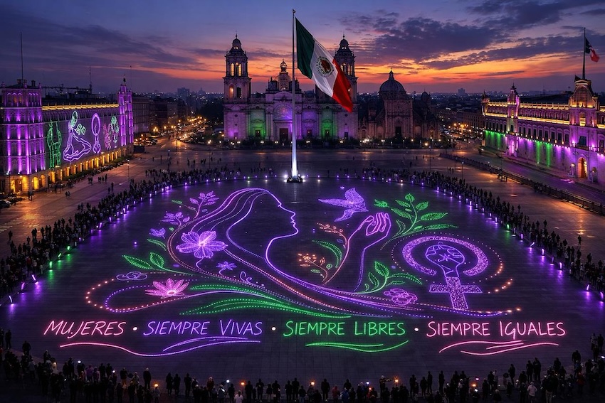 Mexico City’s Zócalo will glow in purple Sunday for International Women’s Day