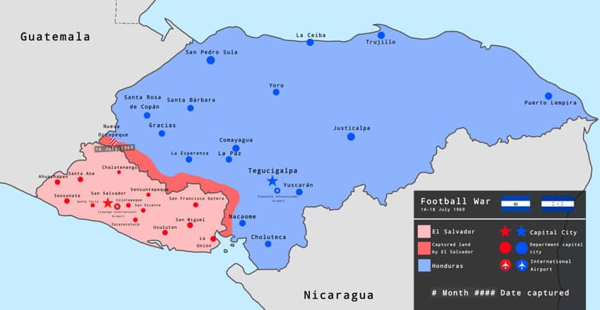 WORLD CUP POLITICS MEDIA: Map of territories fought over in the Football War conflict