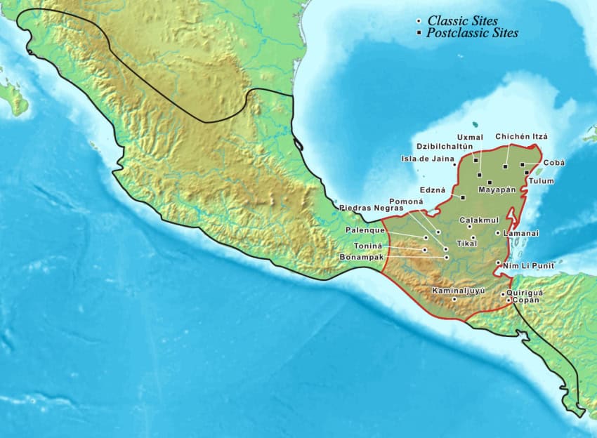 Maya cities map