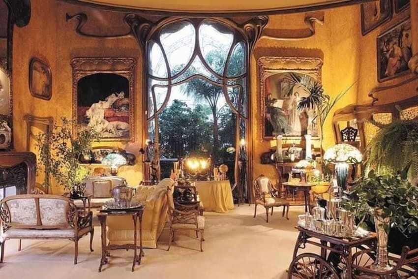 A lavishly decorated n interior of Casa Holtz, done in the Art Nouveau style, in Mexico City