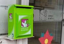 A mail drop box for Correos de México, the Mexican national mail service
