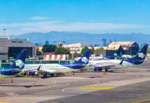 Aeromexico planes line up at Mexico City International Airport (AICM)