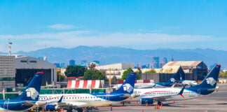 Aeromexico planes line up at Mexico City International Airport (AICM)