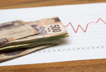 Mexican peso 500-peso bills and a chart