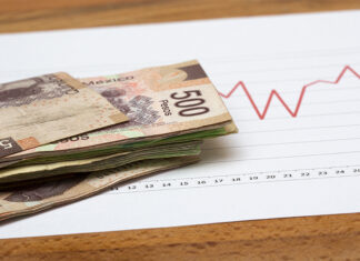 Mexican peso 500-peso bills and a chart