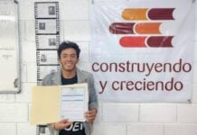 Construction worker with educational materials