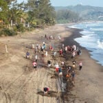 Volunteers clean tar from a Veracruz beach