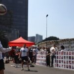 Members of several search groups on Sunday organized pick-up soccer matches at the Glorieta of the Disappeared on the iconic Paseo de la Reforma avenue in Mexico City.