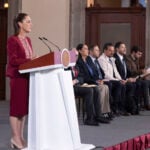 Sheinbaum at podium April 7, 2026