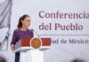 Cuauhtémoc, Ciudad de México, México, 22 de abril de 2026. La doctora Claudia Sheinbaum Pardo, presidenta Constitucional de los Estados Unidos Mexicanos en Conferencia de prensa matutina “Conferencia del Pueblo” en el Salón Tesorería de Palacio Nacional