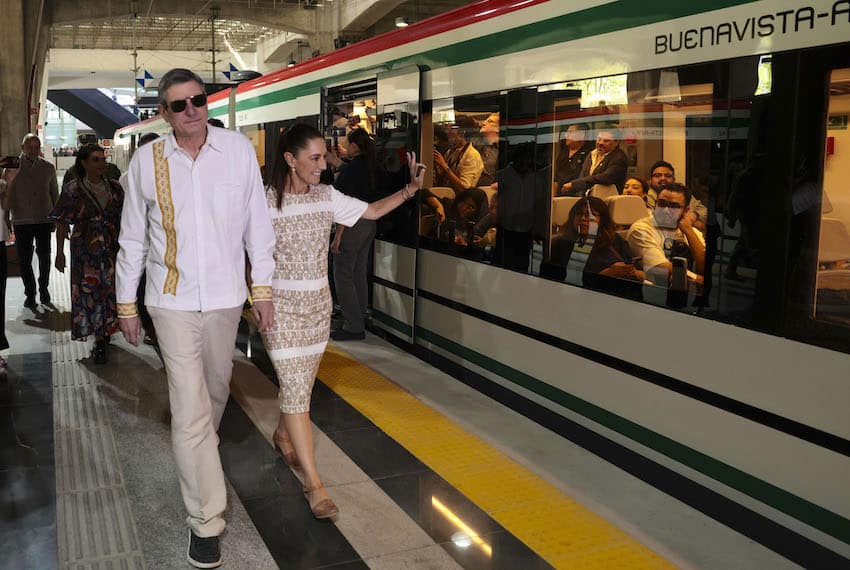 Sheinbaum inaugurated a new train line connecting Mexico City and the Felipe Ángeles International Airport (AIFA) in April.