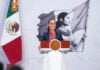 Cuauhtémoc, Ciudad de México. 28 de abril 2026. La presidenta constitucional de los Estados Unidos Mexicanos, la Doctora Claudia Sheinbaum Pardo en conferencia de prensa matutina en el salón de la Tesorería de Palacio Nacional.