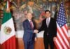 Ambassador Johnson shaking hands with Foreign Affairs Minister of Mexico Roberto Velasco