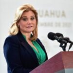 María Eugenia Campos, gobernadora constitucional de Chihuahua, durante la mañanera en esta ciudad fronteriza.