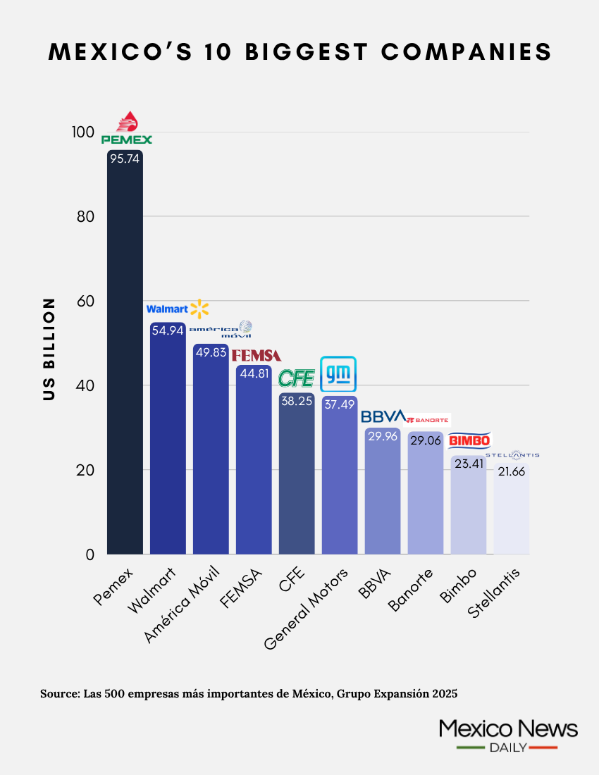 A chart showing the earnings of Mexico's 10 largest companies