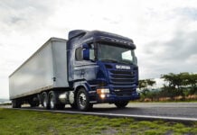 A Scania cargo tractor trailer