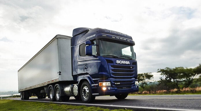 A Scania cargo tractor trailer