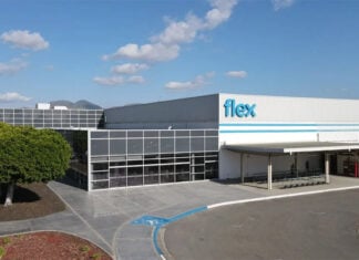 Flex logo on building