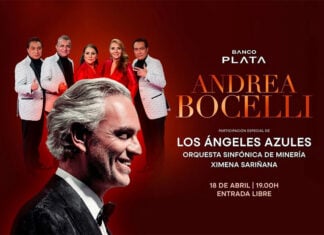 Poster for a free Zócalo concert in Mexico by Andrea Bocielli and Los Ángeles Azules