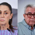 Two photos: Mexican President Claudia Sheinbaum and Sinaloa Gov. Rocha Moya