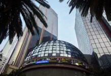 The shiny dome of the Mexican Stock Exchange (BMV) on Paseo de la Reforma in Mexico City.