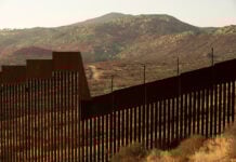 A previously built section of wall along the Mexico-U.S. border near Tecate, Baja California.