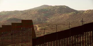A previously built section of wall along the Mexico-U.S. border near Tecate, Baja California.