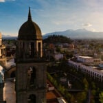 The Toluca cathedral with mountains in the background